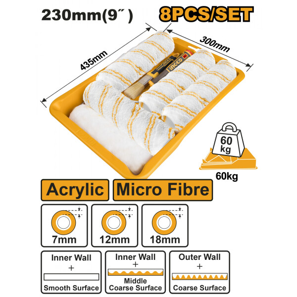 KIT 8 EN 1 BANDEJA RODILLO PINCEL REPUESTOS INGCO KIT 8 EN 1 BANDEJA RODILLO PINCEL REPUESTOS INGCO