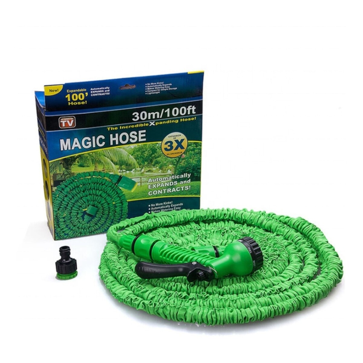 Manguera Extensible Flexible 30m + Pistola De Riego Plantas - Color Variante Verde 