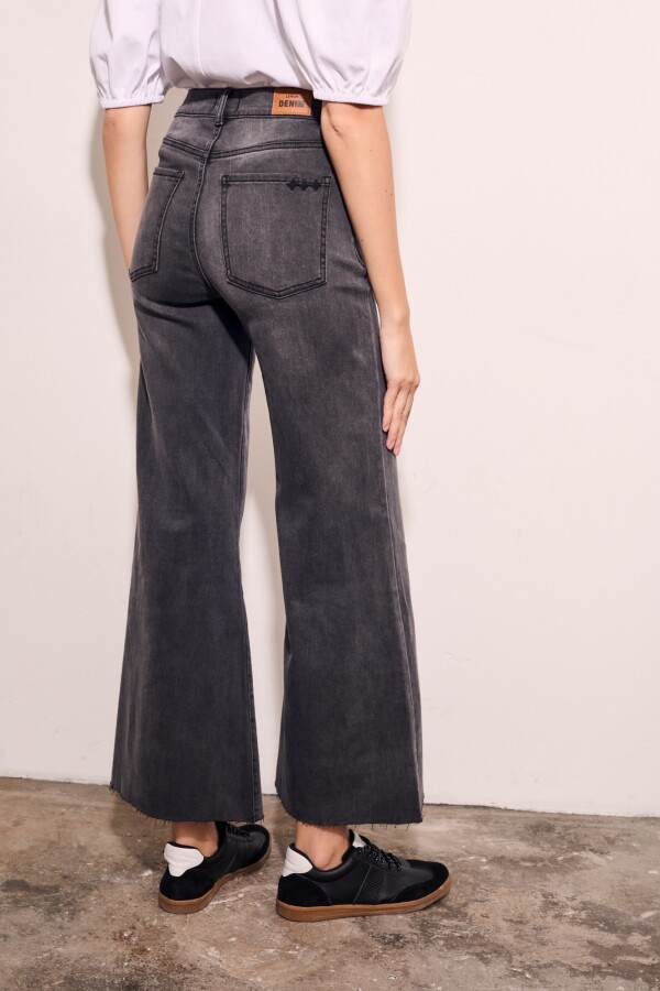 Jean Flared Wide Leg Denim Gris
