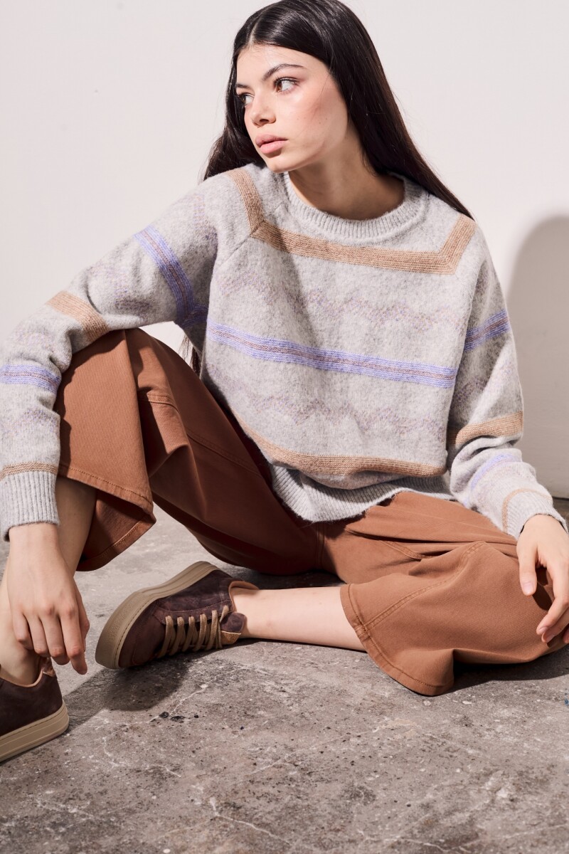 Sweater Intarsia Gris Melange