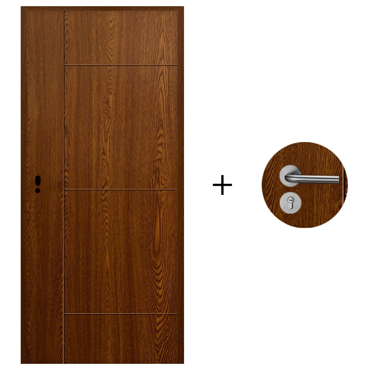 Puerta Desarmada Interior en MDF con Marco y Cerradura Lumax - Marrón Oscuro Diseño Ankara Herraje Plateado 