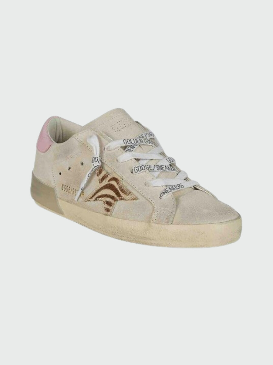 Golden Goose - Championes de gamuza acordonados, Super Star - Beige 