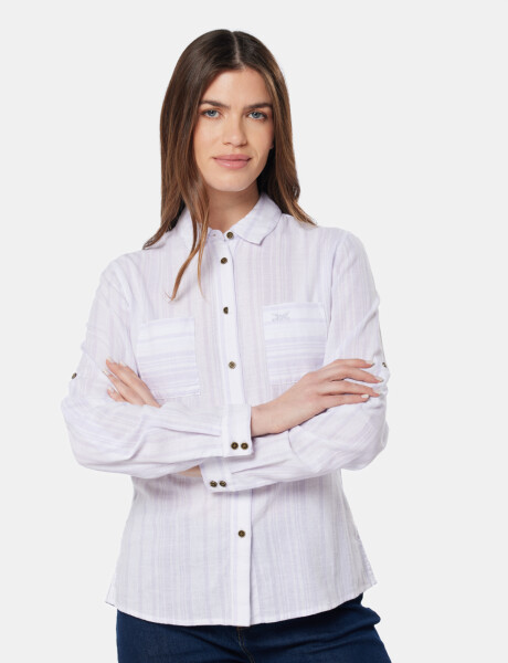 CAMISA DE LINO RAYADA Lila