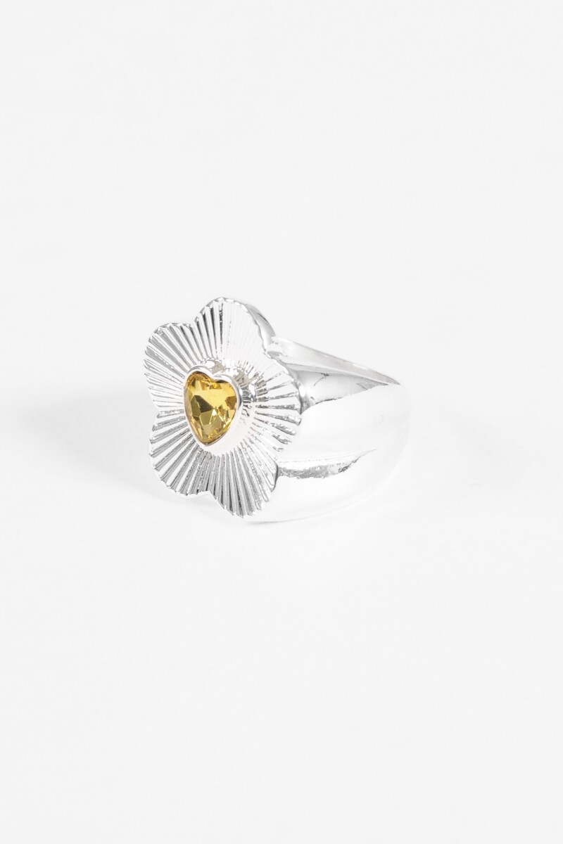 Anillo flor piedra plateado
