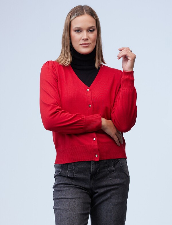 Cardigan Basico Boton Metal ROJO