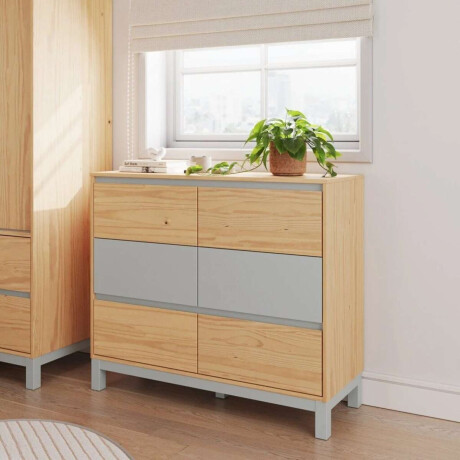 Comoda 6 Cajones Madera Maciza Pino/Gris Square