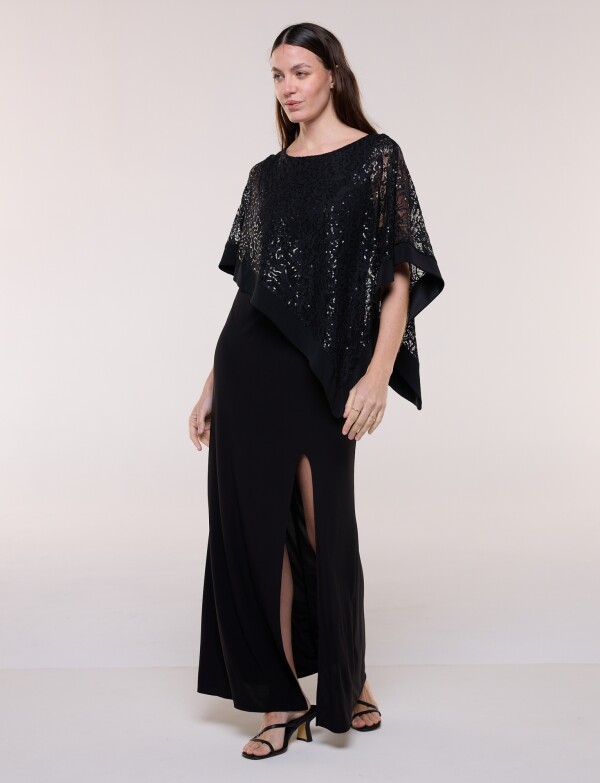 Vestido Noche Con Capa Bordada NEGRO