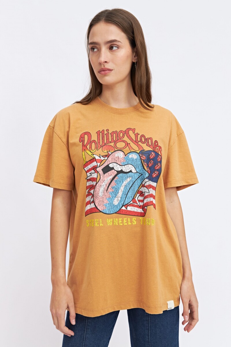 Remera Dama M/C Alg.C/Estam.Oversize N+ - Tabaco 