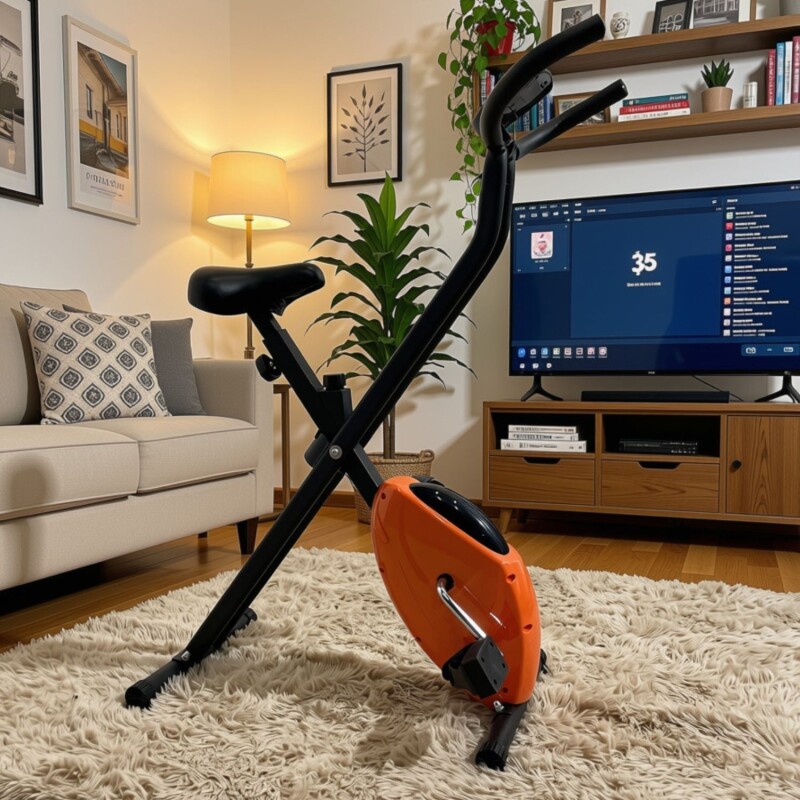 Bicicleta Fija Ergométrica Plegable Altura Ajustable Naranja