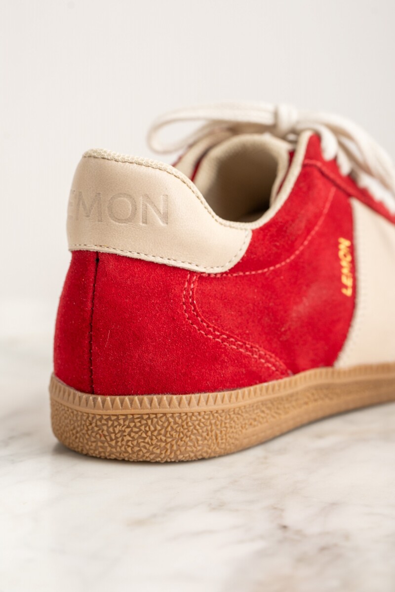 Zapatilla Gamuza Combinada Rojo