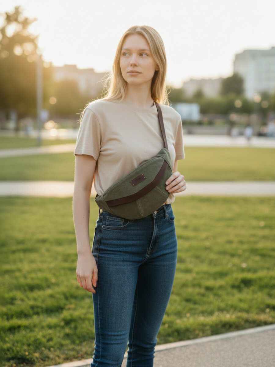 Riñonera Grande de Cuero - Verde 