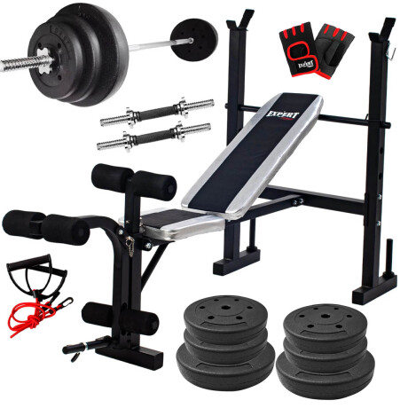 Banco Pecho + Scott + Barra 150 +2 Mancuernas +40kg 2 Discos 10kg + 4 Discos 5kg