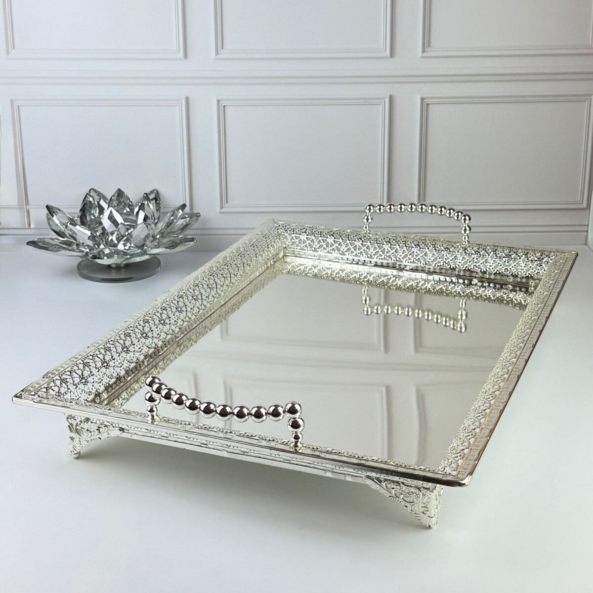 Bandeja Metálica Rectangular Espejada 50cm x 35cm x 6cm 