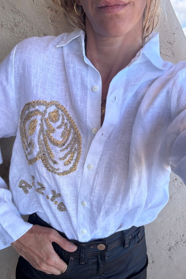 Camisa Bordada Oyster Blanca