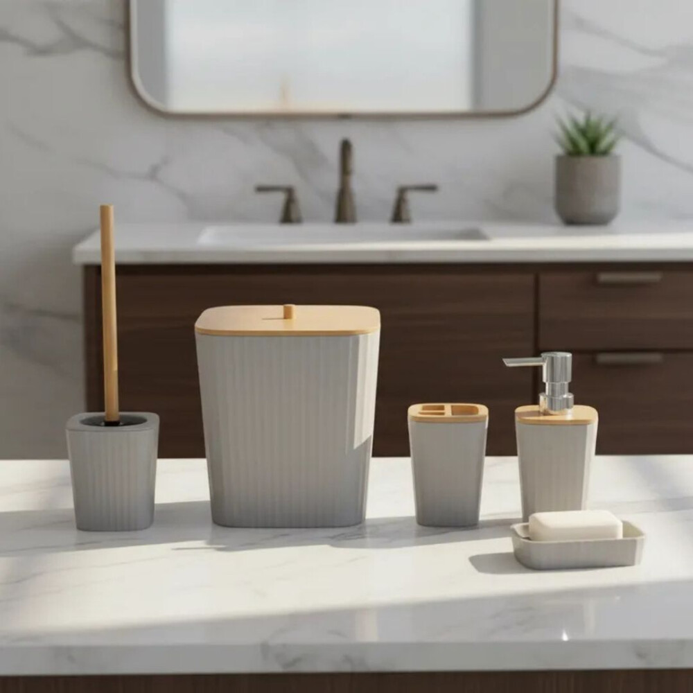 Set De 6 Piezas Para Baño En Bambú Gris