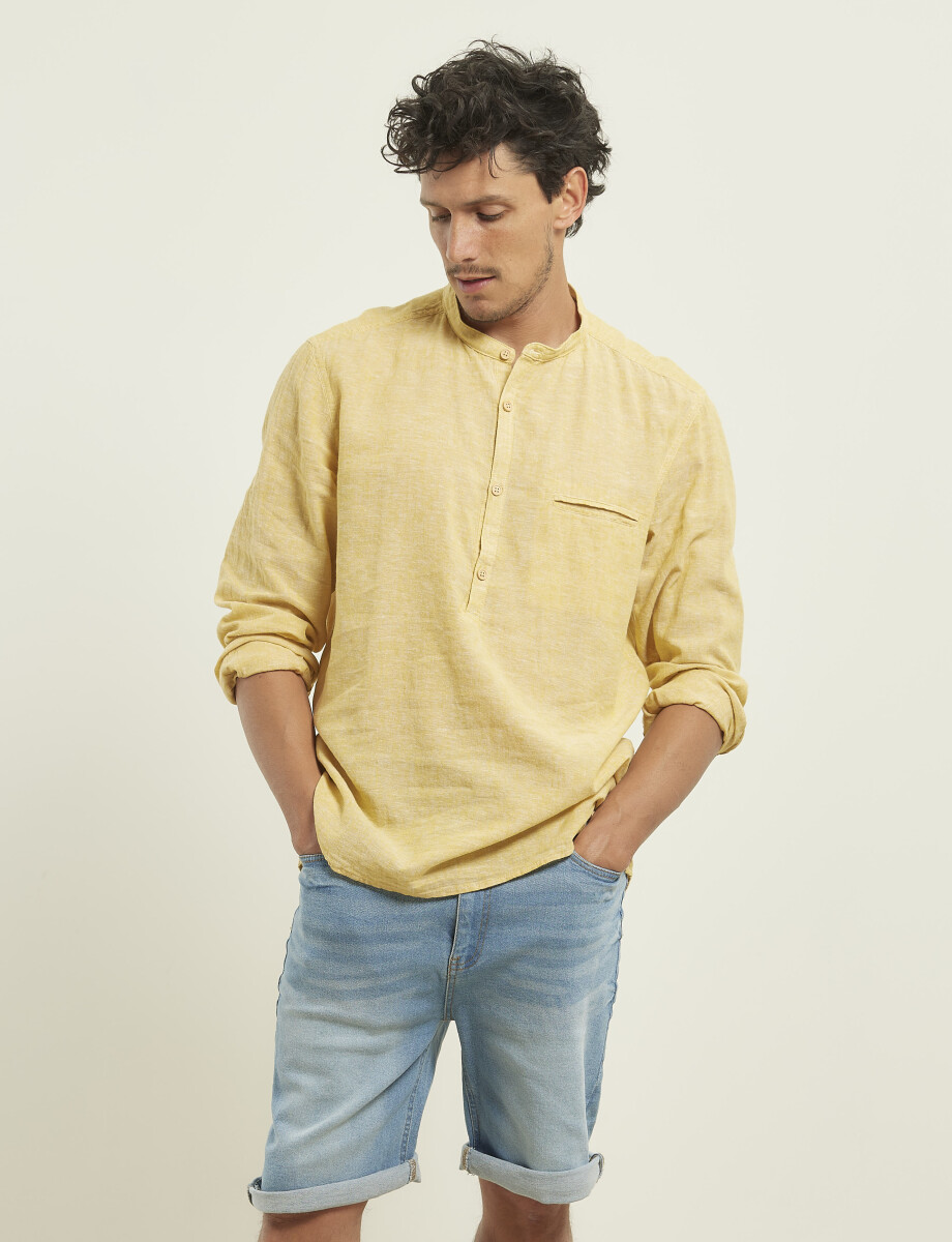 012105 CAMISA HARRINGTON LABEL DE LINO Amarillo