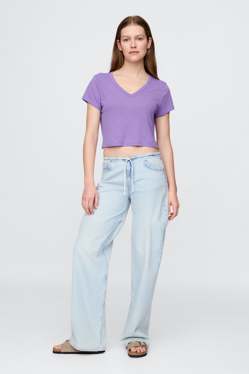 Remera Lino Crop Manga Corta Mujer Purple Loganberry