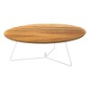MESA DE CENTRO REDONDA - MADERA COLOR MIEL Y PIE EN METAL BLANCO - 90cms MESA DE CENTRO REDONDA - MADERA COLOR MIEL Y PIE EN METAL BLANCO - 90cms