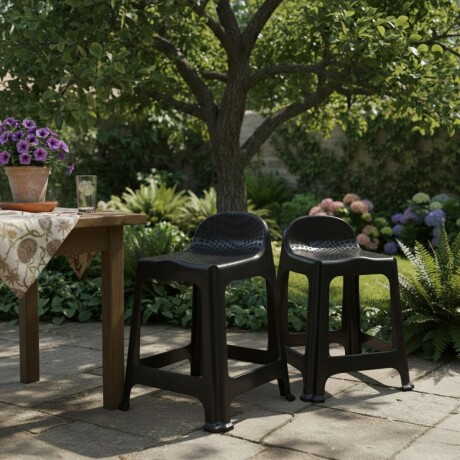 Set x2 Banqueta con respaldo apilable resistente NEGRO