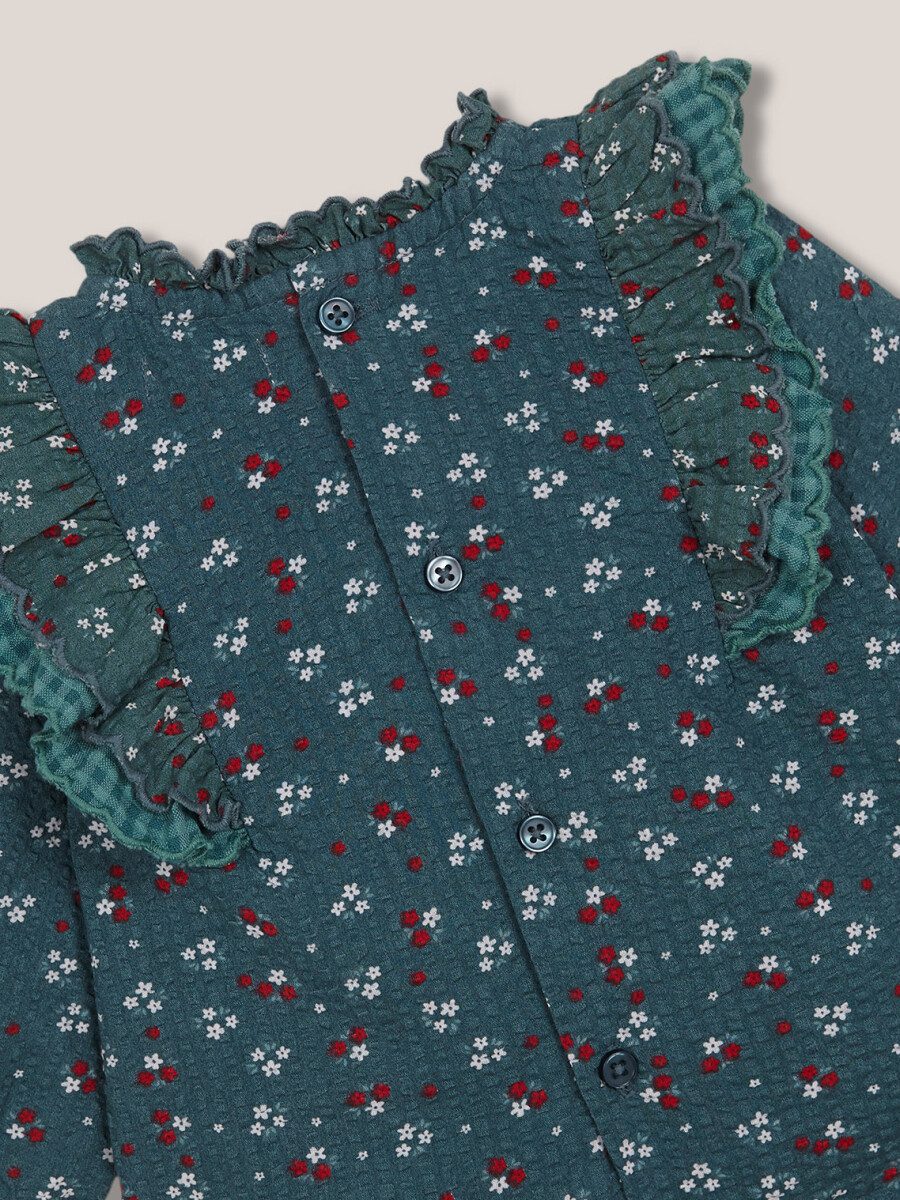 Vestido Estampado Con Smock Verde
