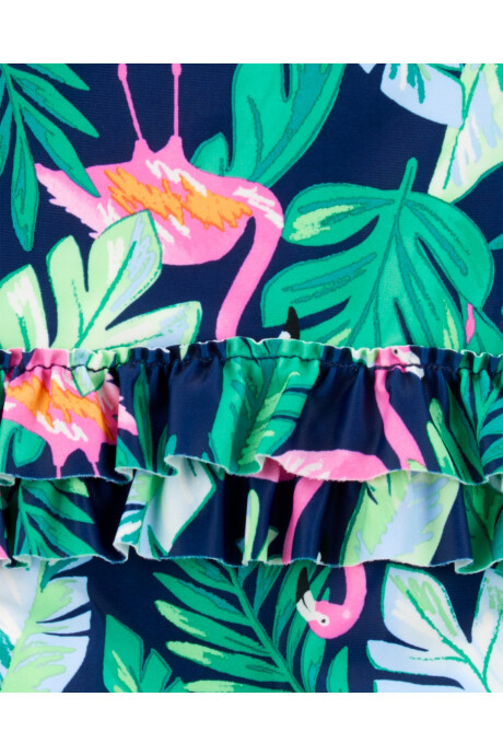 Malla de baño una pieza, manga larga, con protección UPF 50+, diseño flamencos Sin color