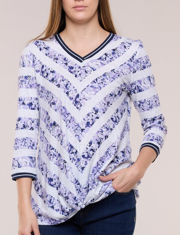 Remera Estampada Escote V LAVANDA/MULTI