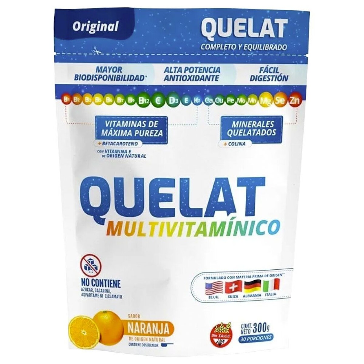 Quelat Suplemento Multivitamínico Quelatado 300 g Sabor Naranja 