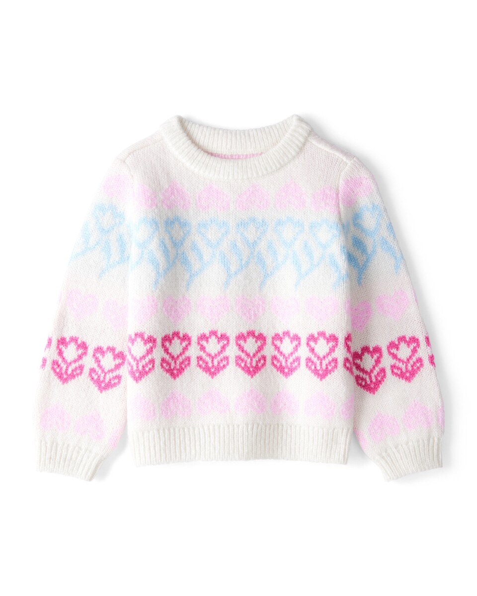 Buzo de punto, diseño corazones y flores 