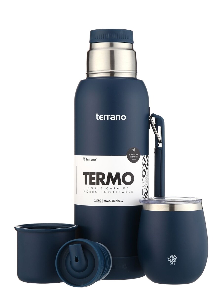 Set Acero 1Lt. Mate con Tapa - Azul Opaco 