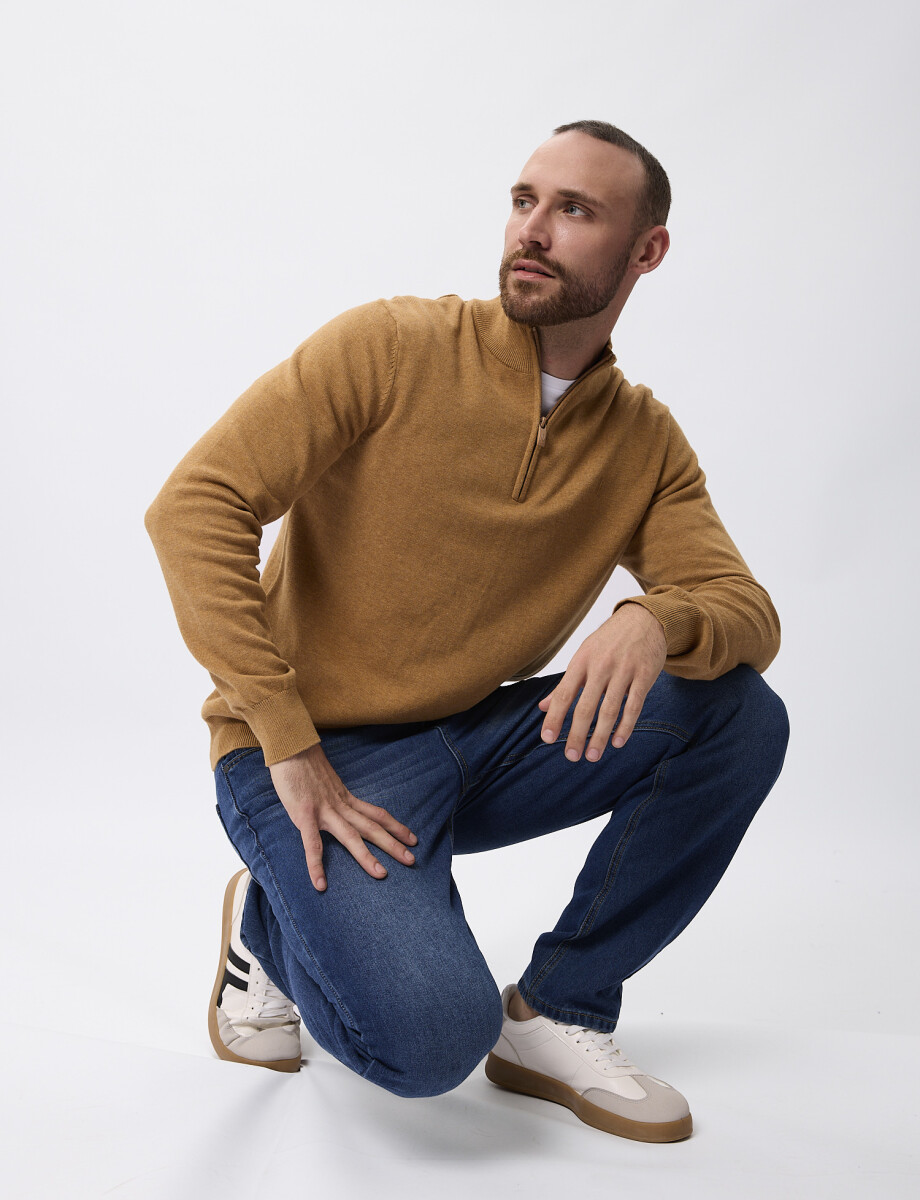 Sweater tejido con cierre tostado melange