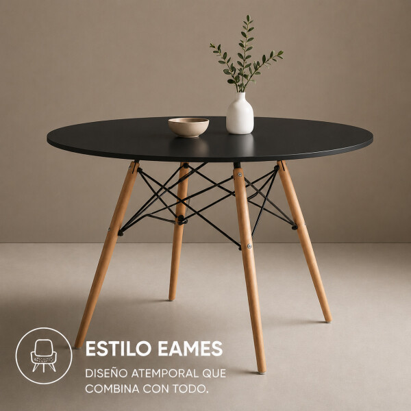 Mesa Comedor ComboHome Eames Redonda Laqueada 100Cm Premium Negro 1