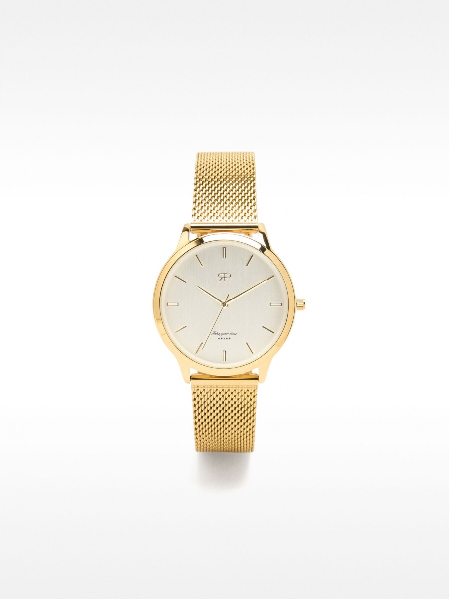 Reloj Pulsera De Malla Metálica De Acero dorado