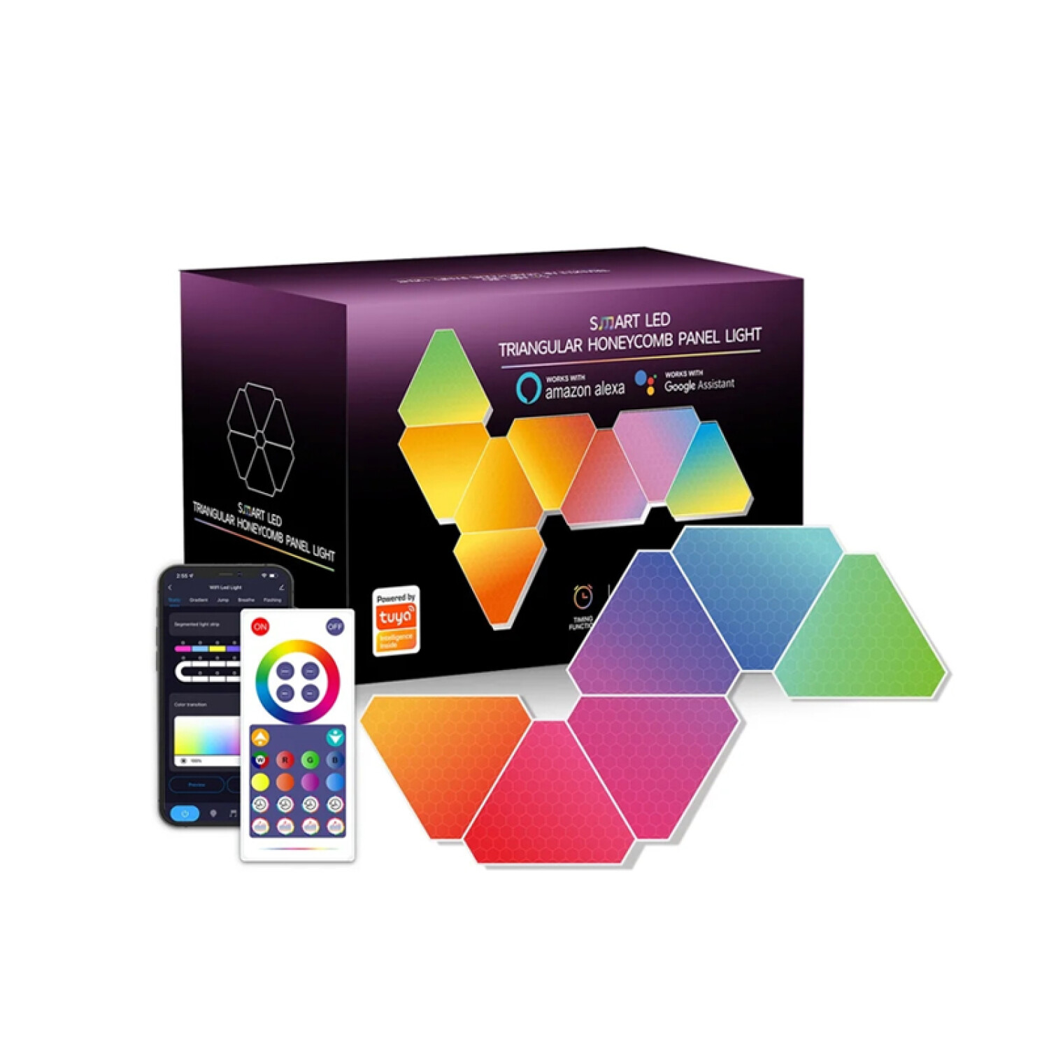 Panel LED gaming 6 triángulos RGB WIFI control RF - AI9470 — Fivisa