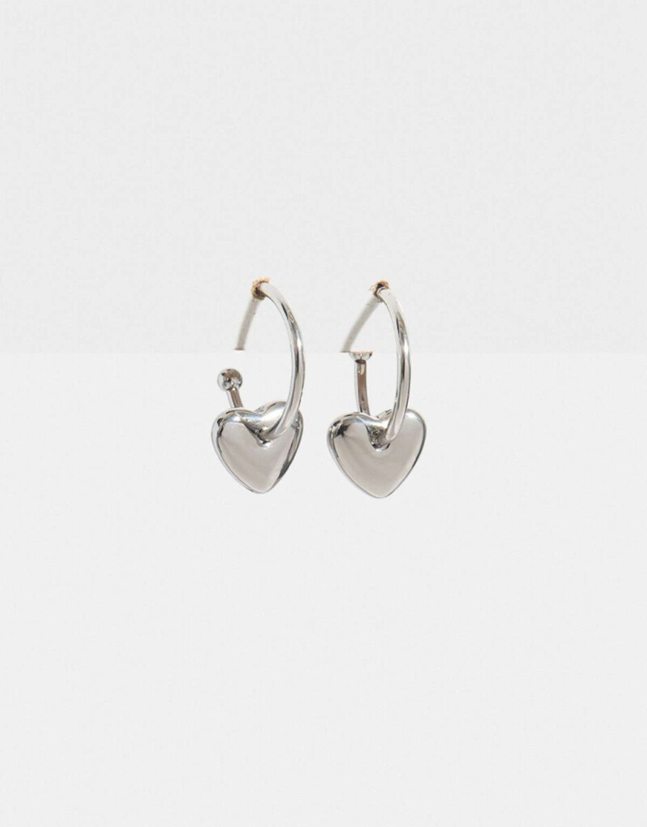 Argollas Con Corazón - Plateado Rodio 