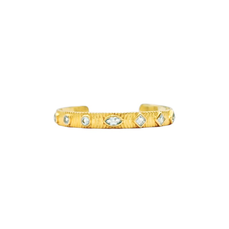 Brazalete Pune-Plata Rodinada con micra oro 18k-Piedra Topacio Azul-BR2001 Conpiedra