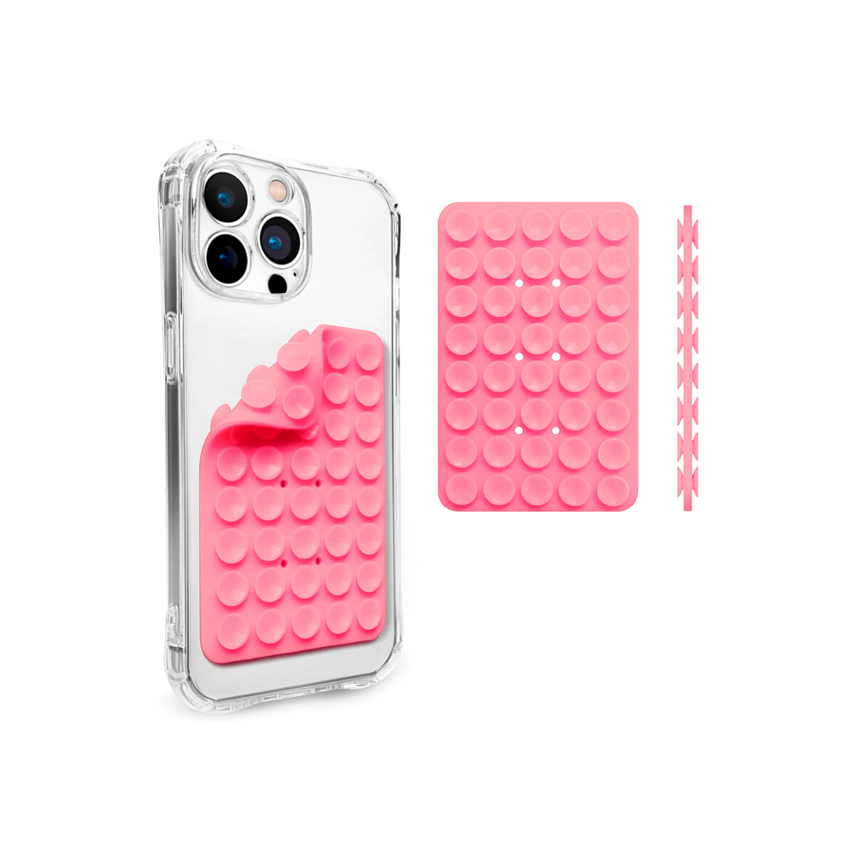 Soporte ventosa doble para celular color rosa 