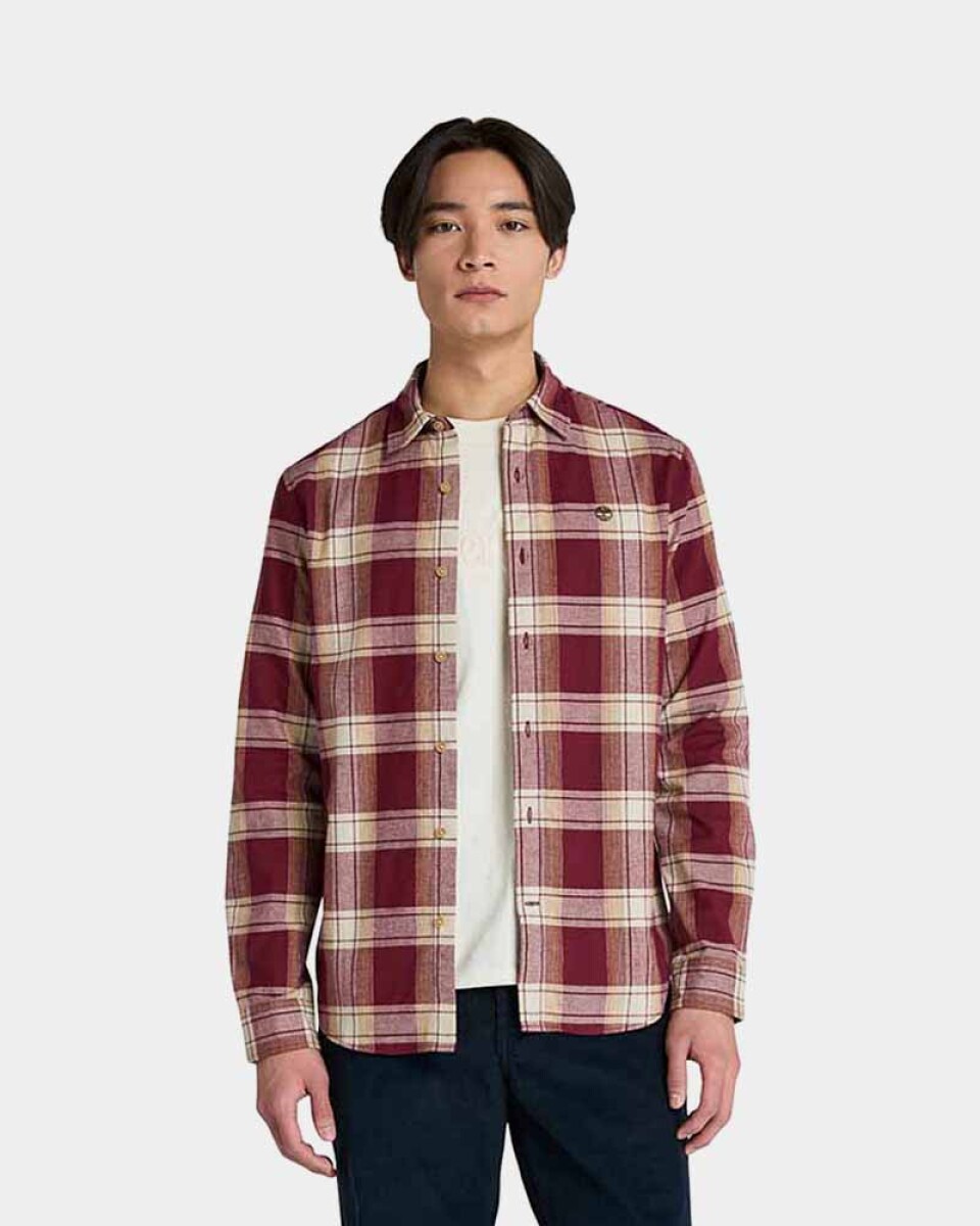 Camisa Herringbone Flannel Check Hombre - Burgundy Yd 
