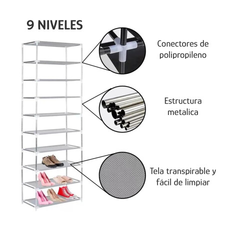 Zapatera Organizador 9 Niveles Acero Inox Cierre y Velcro Negro