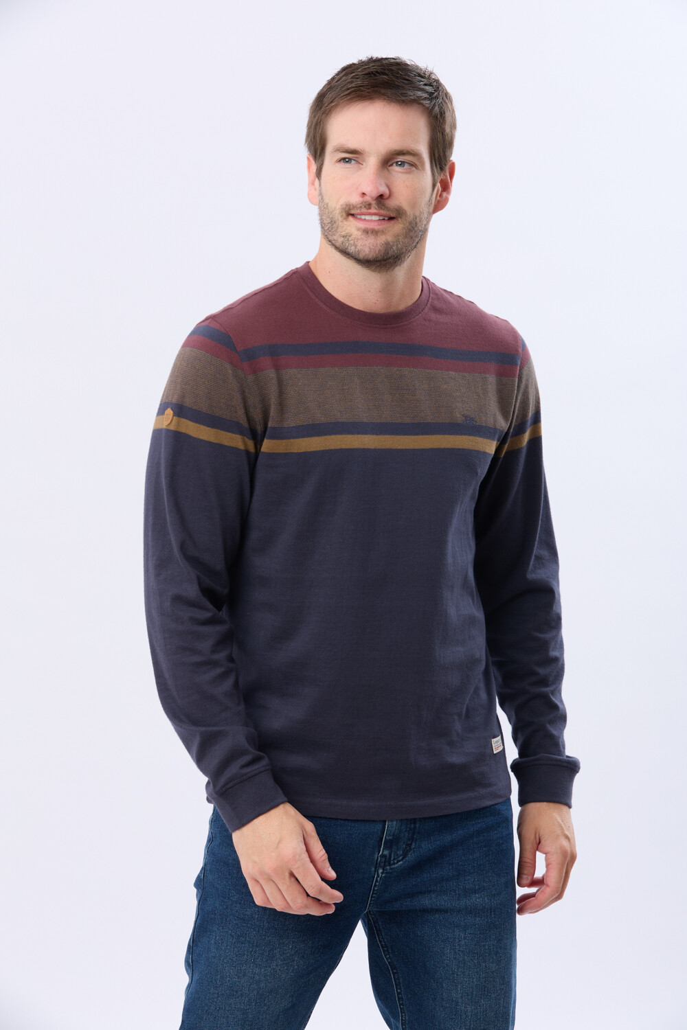 REMERA RAYADA DE ALGODÓN BORDO