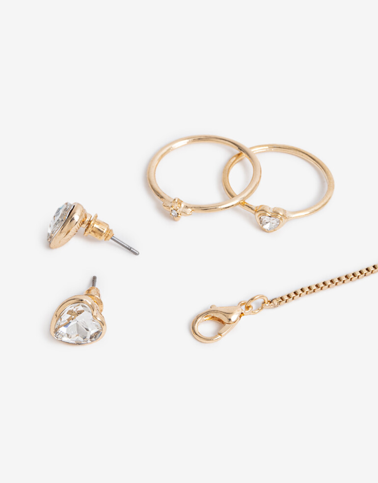 Bijouterie Set Metal Bijou Set Metal Aros Pulsera Y Anillos - Dorado