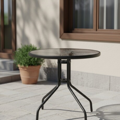MESA REDONDA 80CM DE VIDRO PARA JARDIN NEGRA Mesa Redonda 80cm De Vidrio Para Jardín Negra