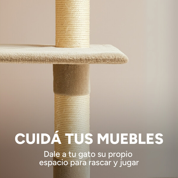 Rascador Torre 5 Niveles En Felpa Y Sisal Para Gato Juego Color Variante Beige