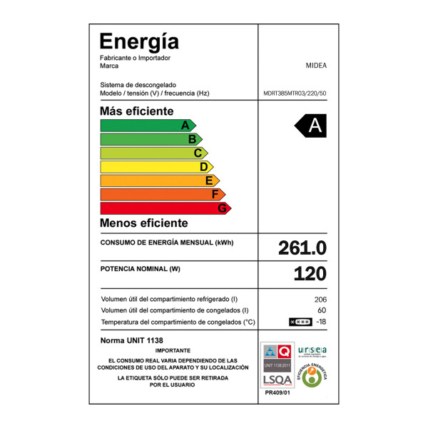 Heladera Midea Mdrt385mtr3w M300 Cd 266 L HELADERA MIDEA 266L NO FROST C/DISP M300