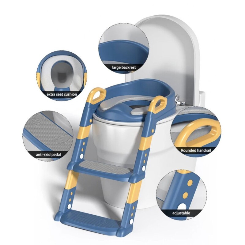 Asiento Reductor Inodoro Aprendizaje Infantil Escalera Color Azul