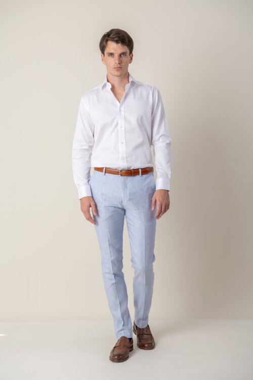 Pantalón Herringbone de lino Celeste