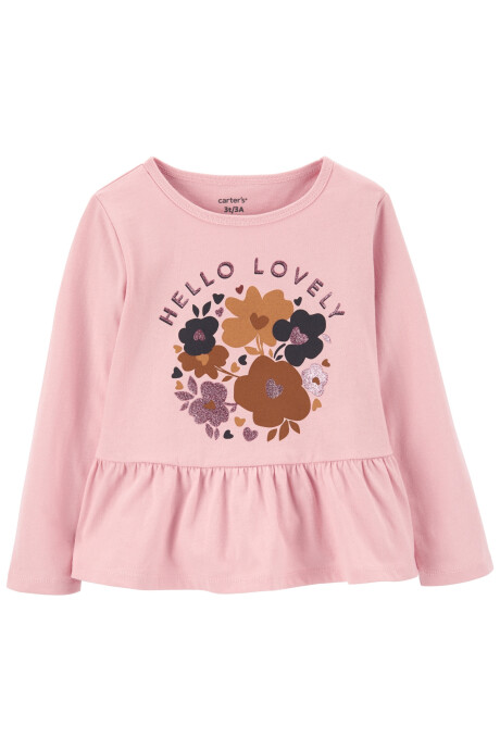 Remera de jersey manga larga con volados y estampa flores 0