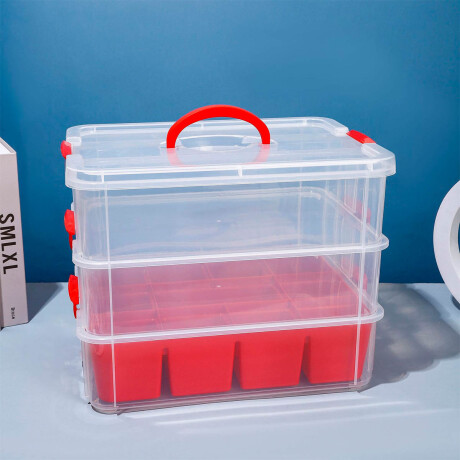 Organizador Valija 3piso Pesca Maquillaje Herramientas Rojo