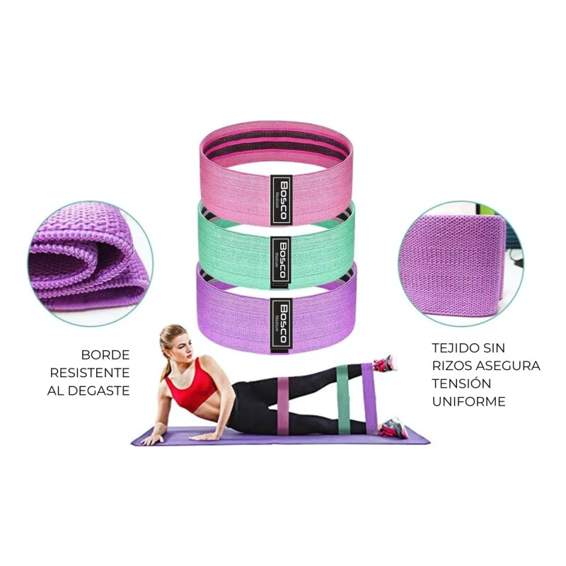 Set X3 Bandas Elasticas De Resistencia Bosco + Bolso Multicolor