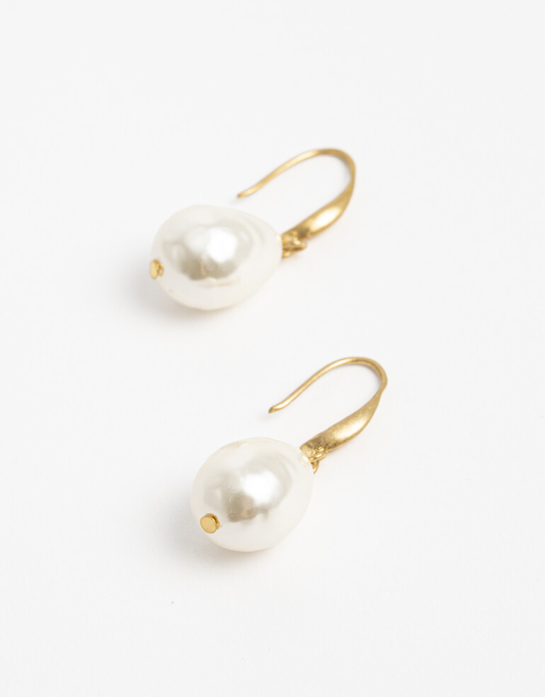 Aros Colgantes Cortos Perlas Aros Colgantes Cortos Perla - Dorado Oro Amarillo