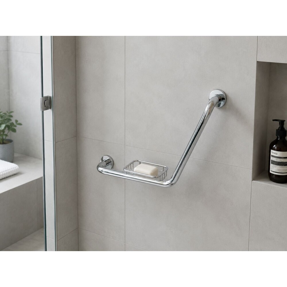 Agarradera en angulo con jabonera acero inox.DMC Agarradera En Angulo Con Jabonera Acero Inox.dmc